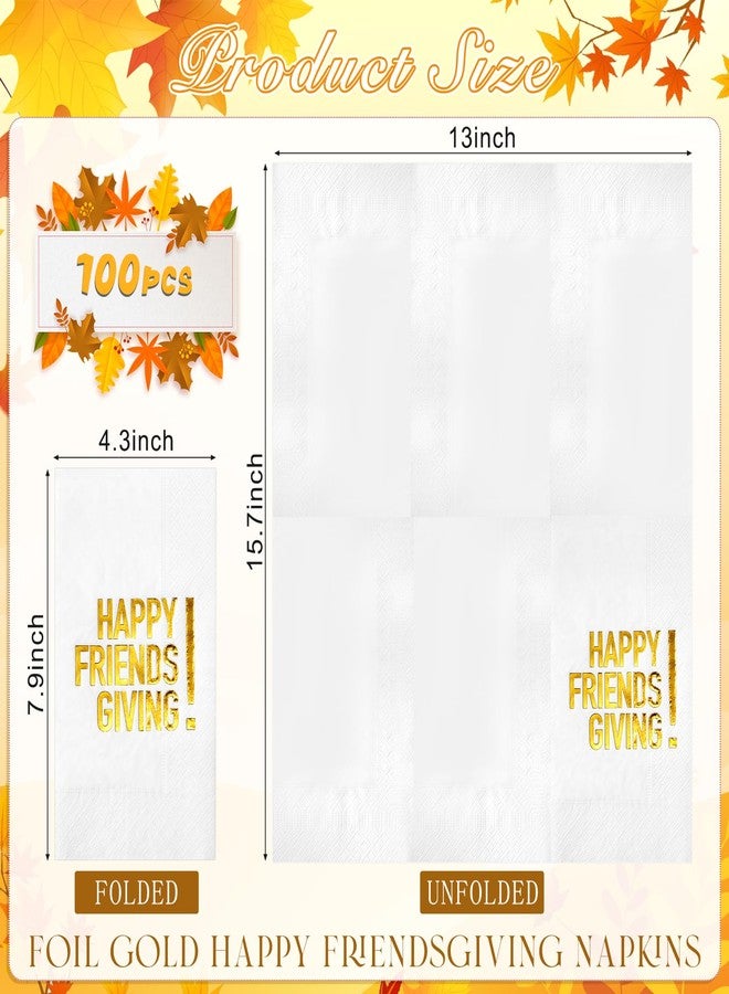 Hallswl 100pcs Friendsgiving Cocktail Napkins,Disposable Napkins with Happy Friends Giving Gold Foiled,Fall Dinner Guest Paper Hand Towels for Autumn Harvest Thanksgiving Party Decorations,7.9 * 4.3inch - Image 2